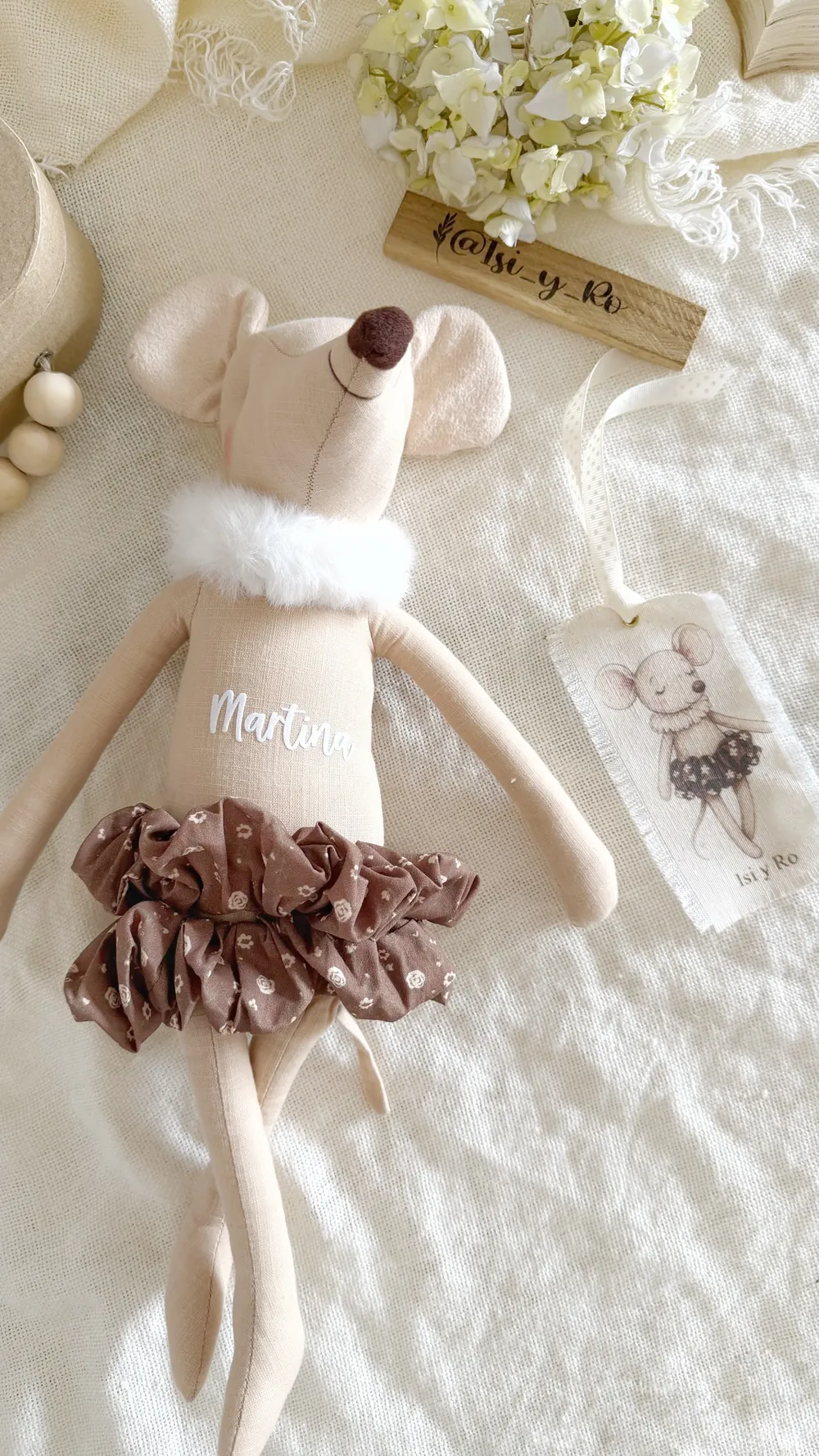 Joy, ratoncito de lino personalizado con tutú, ayudante del Ratón Pérez, regalo para niños
