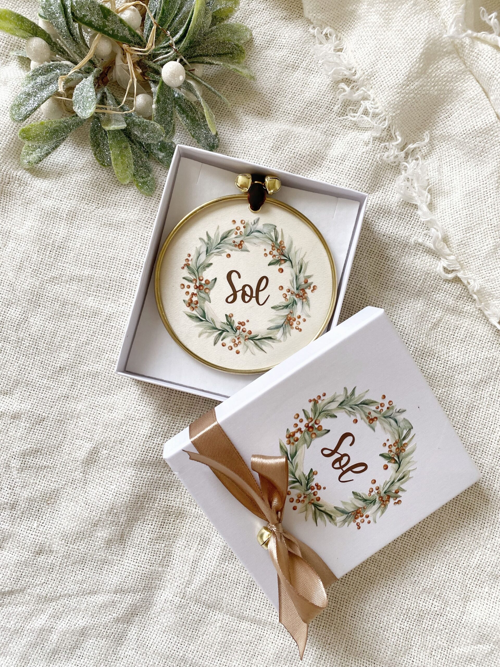 Decoración navideña artesanal mensaje