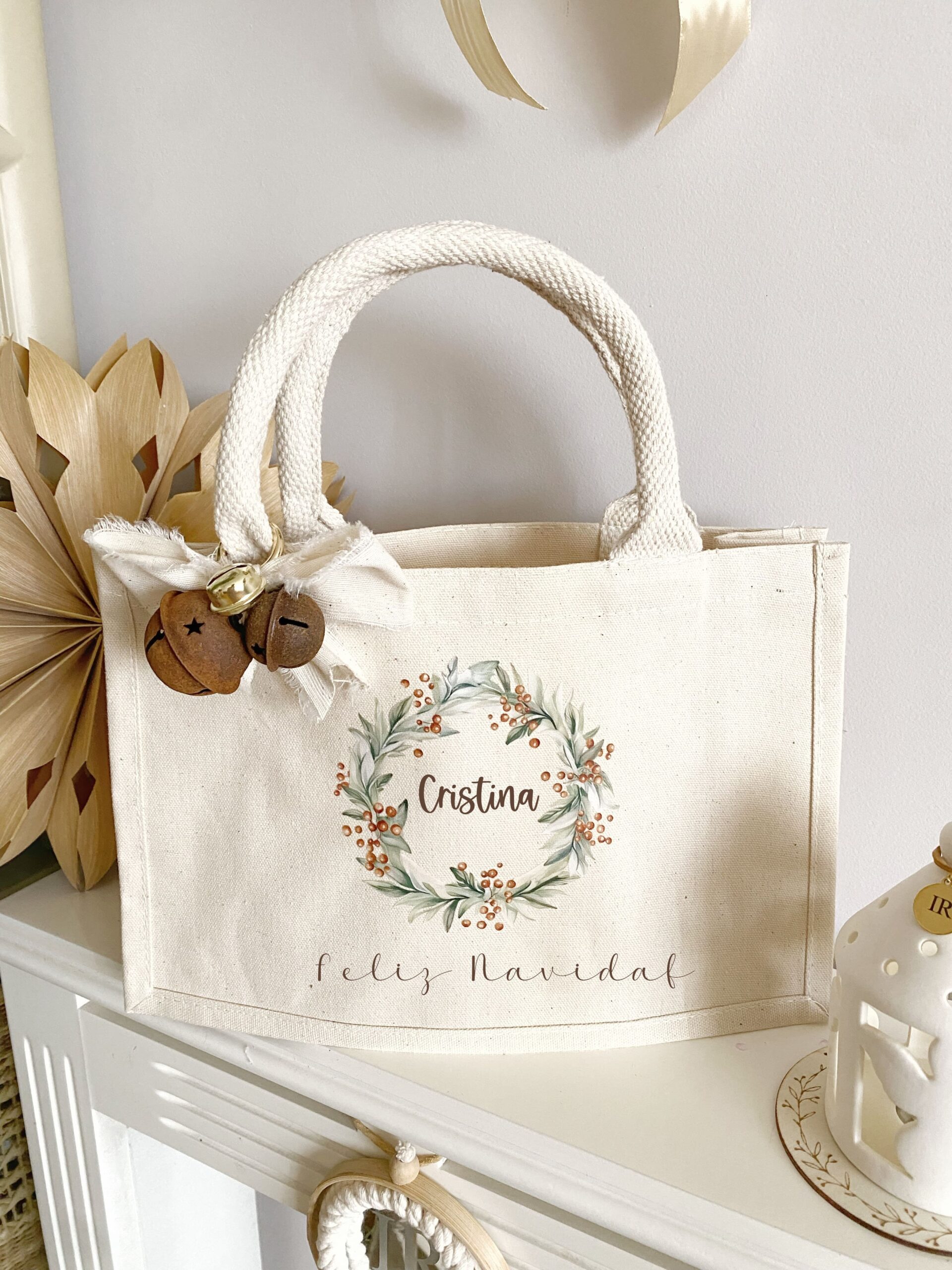 Saco tela motivos navideños personalizado