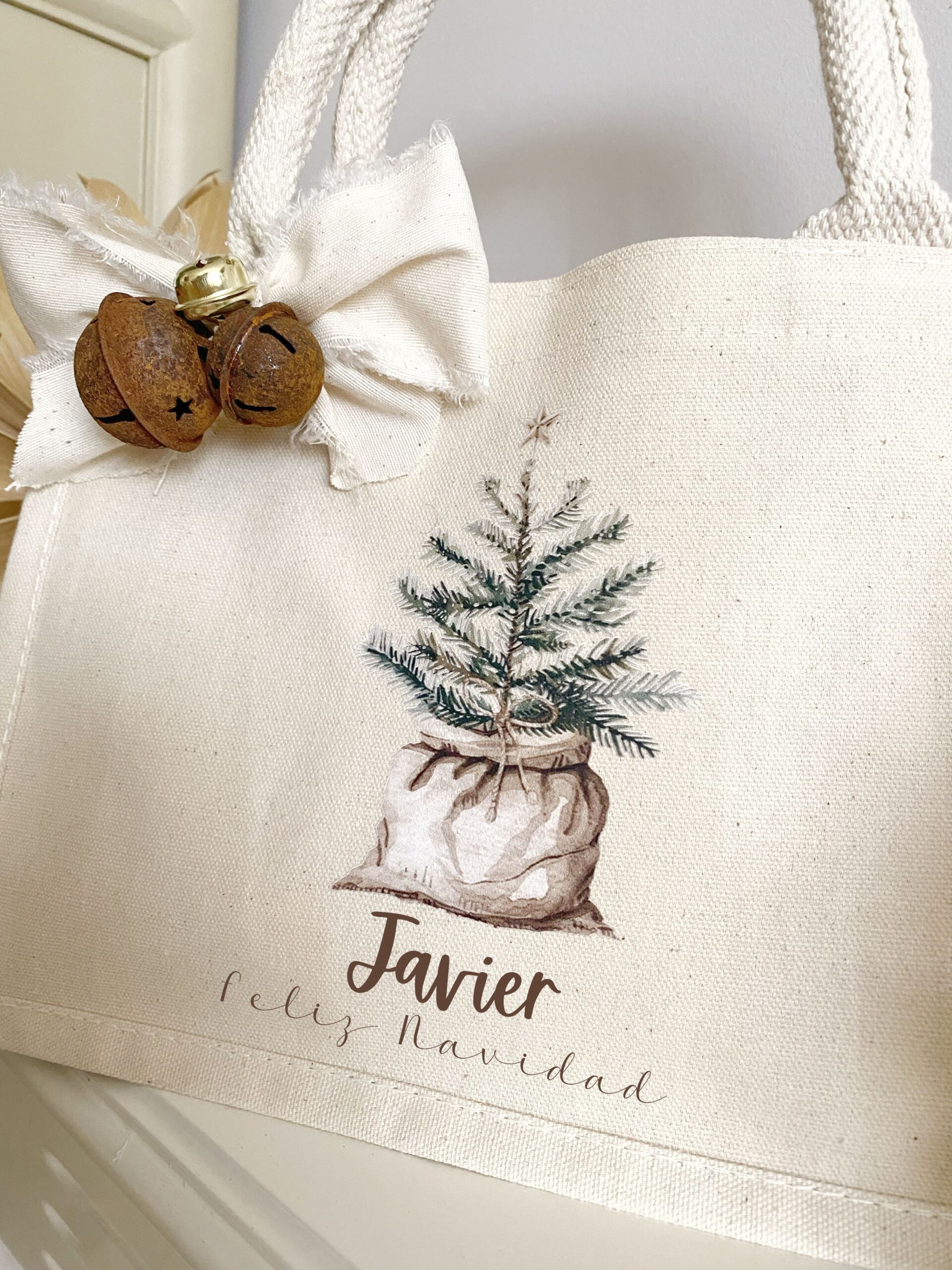 Bolsa tela navideña con iniciales
