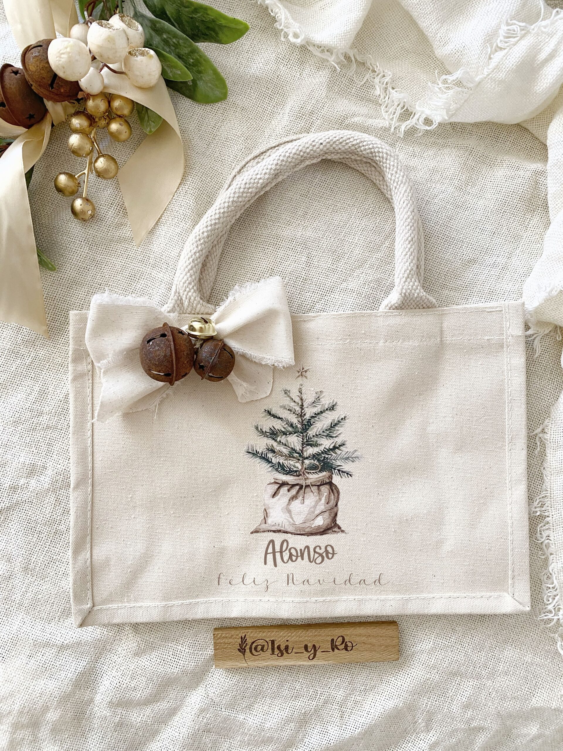 Bolsa de tela navideña personalizada "vintage" - Imagen 8