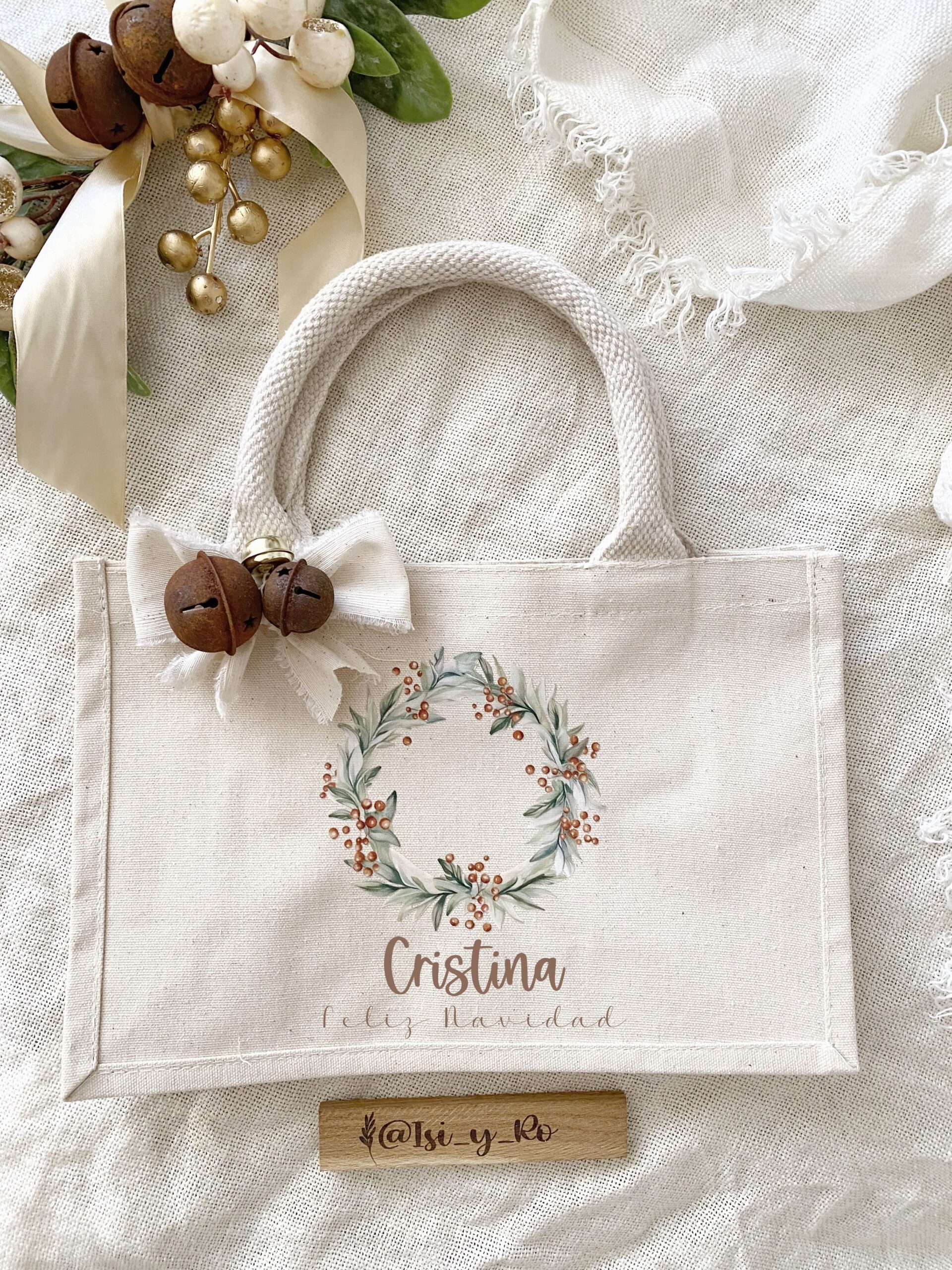 Bolsa tela navideña con iniciales