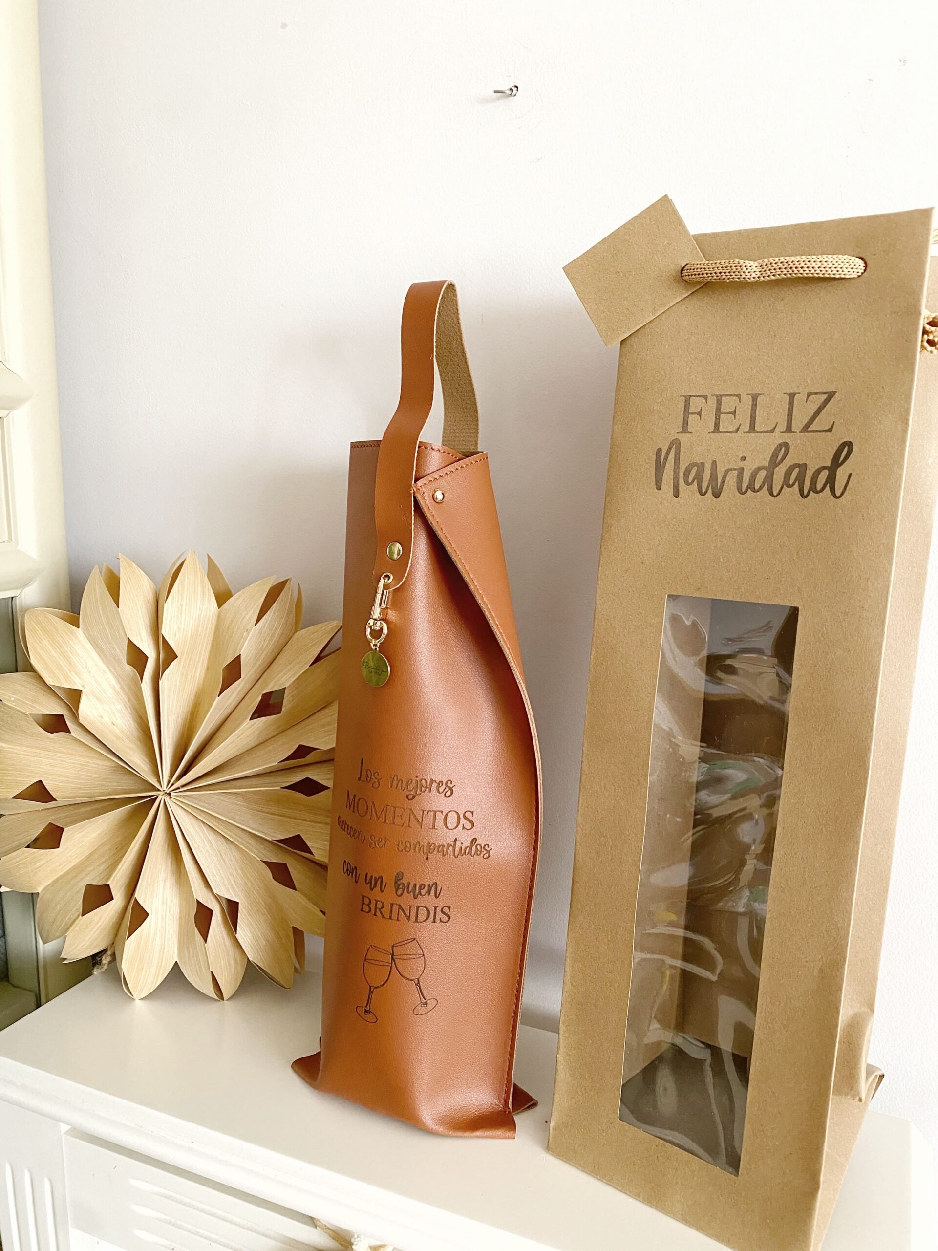 Botellero artesanal con frase inspiradora y caja regalo premium